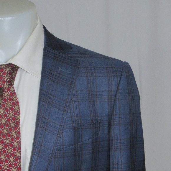 Scuderi Loro Piana Blue Plaid Two Button Sport Coat 44R